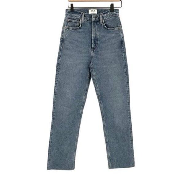 Agolde Blue Denim Cotton Stretch High-Rise Straight Leg Jeans Light Wash Size 24 - Picture 1 of 5